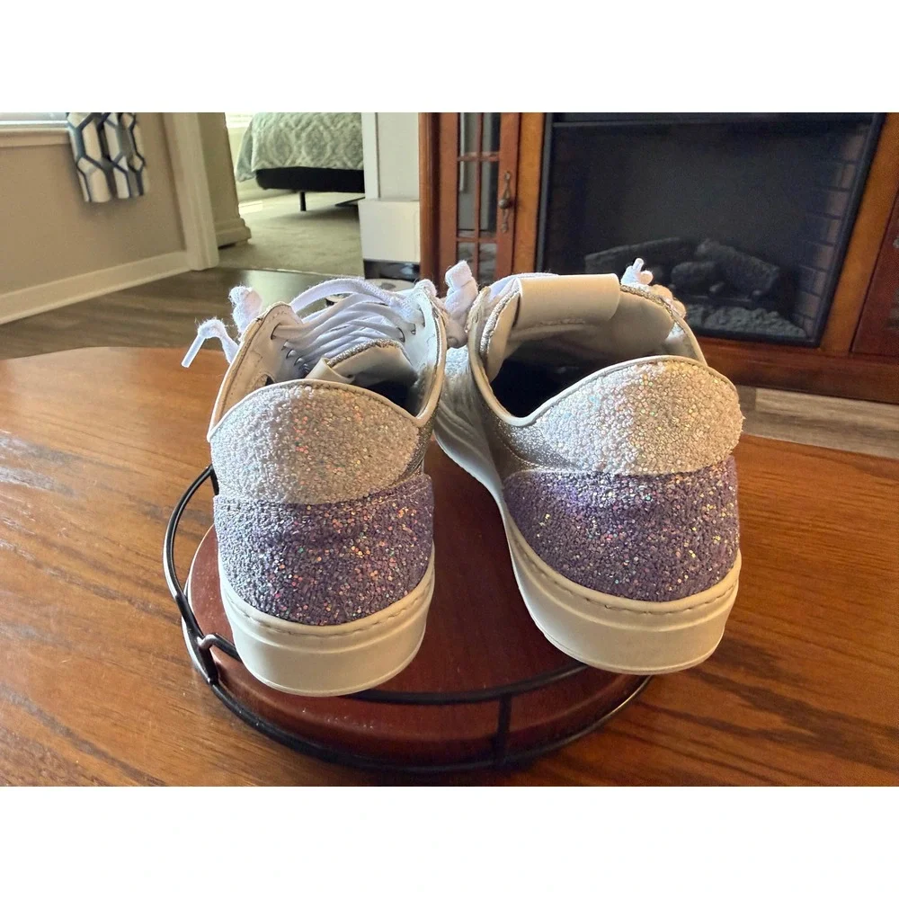 P448 John Womens Silver Purple Glitter Low Top Sneakers Size 38 Italy 0711